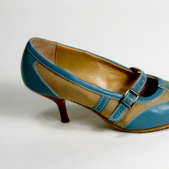 Blue and Tan Avant Gard GFJ  Italian High Heels - Sz 38 EU or 7.5 US - Picture 15 of 16